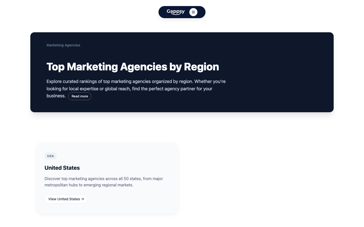 The agency directory, broken out by region — including a dedicated page for all 50 US states.
